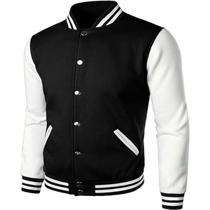Unisex Varsity Jacket Casual Wool Sleeve Baseball Letterman Bomber Jacket <b>Coat</b> Geometric Cartoon Stand Collar - Product Image 3