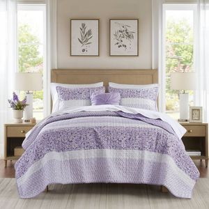 Juego de edredón de 4 piezas de seersucker tamaño Full/Queen con manta, accesorios de cama premium y cómodos - Product Image 1