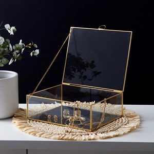 Luxury Gold Metal Frame Clear Glass Jewelry <b>Trinket</b> Storage <b>Box</b> Decorative Hinged Lid Keepsake Organizer for Vanity Home Decor - Product Image 3