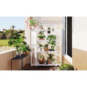 Ripiani bianchi regolabili con telaio a freddo portatile da 62 pollici grande serra per uso interno esterno per balcone interno struttura in legno - Product Image 2