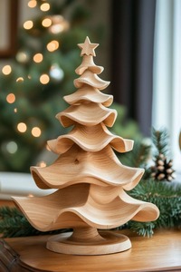 <b>Wooden</b> <b>Christmas</b> <b>Tree</b> Table Decor Carved Holiday Ornament Freestanding Festive Decoration for Home Decor - Product Image 2
