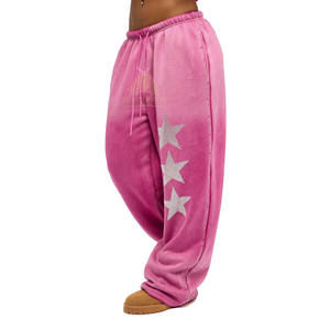 Pantalon de survêtement délavé à l'acide personnalisé en molleton de coton épais pour femme, coupe oversize vintage, style baggy avec strass - Product Image 3