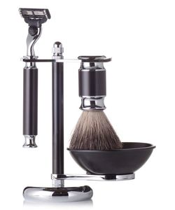 Juego de Brocha de Afeitar de Acero Inoxidable de Alta Calidad, Resistente al Agua, con Soporte y Kit de Aseo con Cerdas Sintéticas para Hombre - Product Image 3
