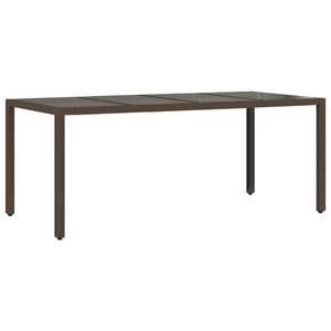 Table de jardin en rotin PE marron avec plateau en verre trempé et structure en acier thermolaqué, mobilier d'extérieur - Product Image 6