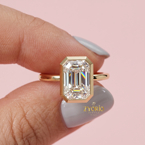 Emerald Cut Bezel Solitaire <b>Ring</b> in 10K <b>Gold</b> Modern Minimal Engagement <b>Ring</b> for Women - Product Image 3