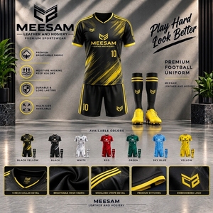 Ensemble de maillot de football pour hommes, col en V, manches courtes, respirant, en maille, uniforme de football, évacuation de l'humidité - Product Image 1