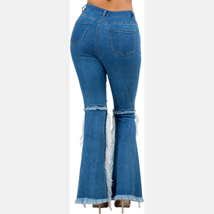 Custom Made Women High Waist Flared Denim 100% Cotton Breathable Eco-Friendly Custom Logo Flare <b>Pants</b> Private Label High Quality - Product Image 4