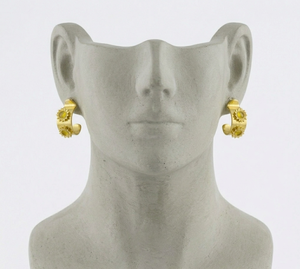 Handcrafted Christian Brass Flower Hoop Stud <b>Earrings</b> Surgical Steel <b>Posts</b> Gold Plated Tarnish-Resistant Coating Custom Party - Product Image 6