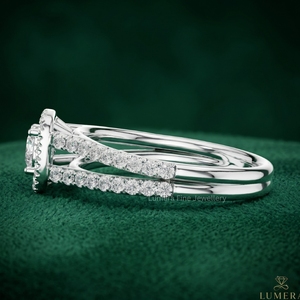 Bague de fiançailles Halo en or blanc 9K 10K 14K 15K pour femme, diamant de laboratoire IGI taille ronde, bijoux à bande fendue - Product Image 2