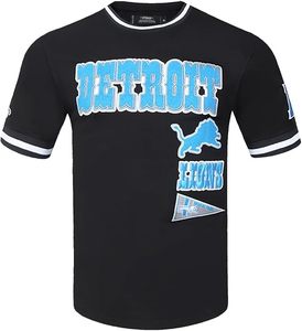 Camiseta Negra de los Detroit Lions con Bordado Azul y Logotipo del Equipo, Diseño Deportivo Clásico de Manga Corta - Product Image 1