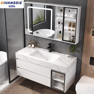 Conjunto de tocador moderno y lujoso <span class=keywords><strong>para</strong></span> dormitorio |   Mueble de <span class=keywords><strong>Baño</strong></span> con Lavabo Individual, Espejo LED Inteligente y Gabinete de Almacenamiento Lateral Auxiliar (Madera) - Product Image 4