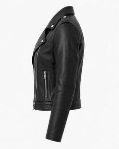 Wholesale Women Black PU Leather Motorcycle Jacket Asymmetric Zipper Lapel Collar Slim Fit Casual Streetwear Biker Outerwear - Product Image 3
