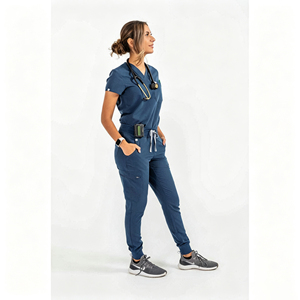 Ensemble de blouses bleues pour femmes, coton et polyester, tissé, uniforme d'hôpital, pantalon avec stéthoscope et poche - Product Image 1