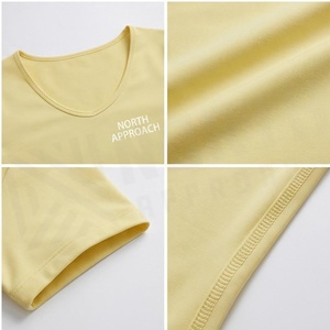 North Approach Women's <b>Crop</b> <b>Top</b> Short <b>Sleeve</b> Scoop Neck Solid Yellow Yoga Shirt Breathable Spandex Polyester Sportswear - Product Image 4