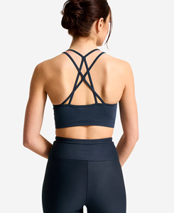 Premium Quality Women's Seamless Navy Sports Bra High Support Solid Color Spaghetti Strap Front Activewear Yoga Top All Season - Product Image 2