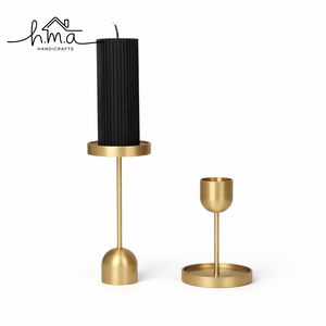 Ensemble de 2 porte-bougies minimalistes en laiton, support élégant pour bougies coniques, centre de table moderne, décoration décorative pour la maison - Product Image 1
