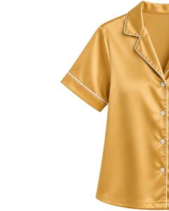 Conjunto de pijama de satén amarillo dorado personalizado para mujer, ropa de dormir de seda de lujo, conjunto de pijama con botones, ropa de dormir suave de manga corta. - Product Image 3