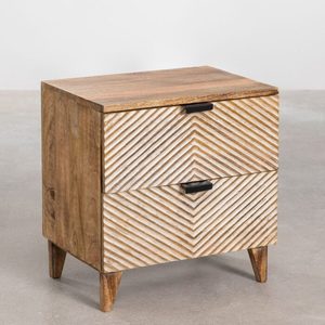 Mesa de Noche de Madera con Dos Cajones, Gabinete Lateral de Madera de Mango, Muebles Modernos para Dormitorio - Product Image 2