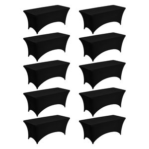 Confezione da 10 Copritavolo Rettangolari Elasticizzati 8FT Lavabili in Spandex Nero Resistenti alle Pieghe per Eventi e Feste - Product Image 1