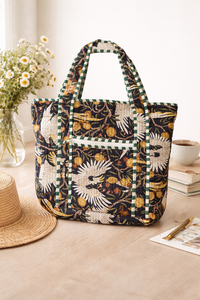 Bolso Tote Mediano Acolchado Azul Oscuro Shree Balajee Garments Bird con Cierre de Cremallera y Asas Dobles para Compras Diarias Reutilizables - Product Image 1