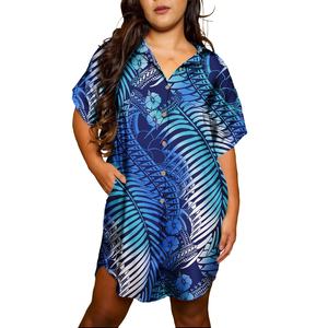 Robe imprimée style insulaire du Pacifique, robe hawaïenne, robe chemise personnalisée pour femmes polynésiennes, idéale pour les vacances - Product Image 1