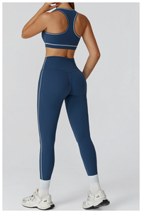 Ensemble de yoga 2 pièces pour femme : Leggings taille haute sans couture et brassière de sport couleur unie, tenue de sport et fitness avec surpiqûres contrastées - Product Image 2