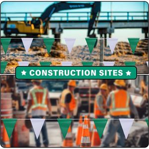 Bandiere a Pennant da 105 Piedi, 7x10 Verde e Bianco, 45 Pezzi, Bandiere Triangolari ad Alta Visibilità per Sicurezza e Segnalazione - Product Image 5