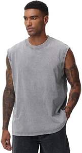 Camisetas sin mangas transpirables 100% algodón para hombre, estilo culturismo, con efecto lavado ácido, para gimnasio, running, playa, corte holgado con botones - Product Image 5