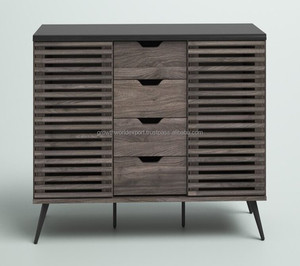 Le plus récent buffet de finition grise avec 4 tiroirs et 2 portes pieds en bois avec portes design salon meubles de maison inde en vrac - Product Image 4