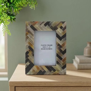 Beads Art Handmade Buffalo Horn Wood Photo <b>Frame</b> 4x6 Inch Rectangular Inlay Design Tabletop Decor Made in India - Product Image 1