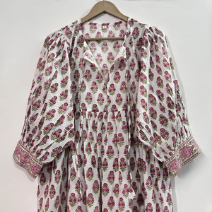 Vestido Midi Casual para Mujer, Tejido 100% Algodón, Estampado Floral Liso, Forro de Algodón, Manga Corta, Cintura Imperio, Estilo Babydoll, Talla Grande - Product Image 4