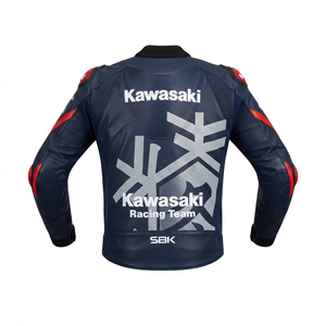 Men’s Rawasaki Motorcycle <b>Racing</b> <b>Jacket</b>/Chaquetta Genuine Cowhide Leather CE Level 2 Protection Armor with Hump - Product Image 2