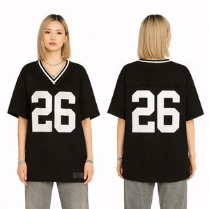 Women Oversized Sports Jersey T Shirt Custom Number Print Streetwear Hip Hop Loose Fit Football Style Tee - Product Image 1