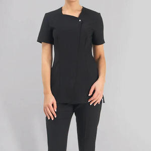 Women's Purple V-Neck Scrub <b>Top</b> Pockets Cotton Polyester Canvas Fabric Hospital Scrub Set GLOWING NEON INDUSTRY Needle Detection - Product Image 3