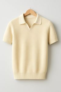 Pull côtelé à col pour homme, manches courtes, avec logo personnalisé sur le devant, idéal pour l'été et le quotidien - Product Image 2