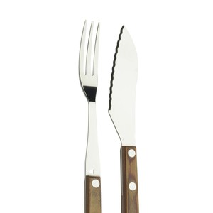 Juego de Tenedor y Cuchillo para Queso de Acero Inoxidable con Mango de Madera, Diseño Minimalista, Apto para Lavavajillas, Cubiertos para Camping - Product Image 1