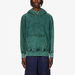 Sudadera con Capucha para Hombre, Corte Regular, Color Sólido, Felpa de Algodón Lavado, Ligera, Estilo Urbano, Bolsillo Personalizable, Teñido Liso - Product Image 1