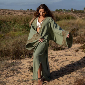 Yoga Cotton <b>Kimono</b> Meditation Robe With Mantra Block Print Ceremony And Festival Wear Women’s Layering Piece - Product Image 4