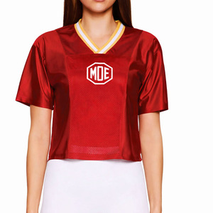Camisetas de Mujer Personalizadas de Satén y Malla, Estilo Jersey de Fútbol Americano, Cuello en V, Top Corto de Moda, Ropa Deportiva, Marca Privada OEM - Product Image 6