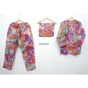 Conjunto de pijamas de algodón 100% con estampado floral para mujer, pijama de manga larga con cuello redondo, ropa de dormir informal para verano y primavera - Product Image 1
