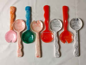 Juego de cubiertos con mango de resina de último diseño, servidor de resina para interiores, fiestas y bodas, diseño único, Color naranja para el hogar, herramientas para ensaladas - Product Image 2