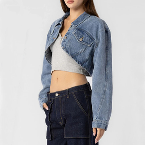 High premium High Quality Wholesale Clothing Manufacturer Crop <b>Denim</b> <b>Jacket</b> For Women New Fashion Women <b>Cropped</b> Jean <b>Jackets</b> - Product Image 4