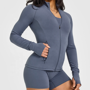 Custom LOGO Women's Breathable Lightweight Plus Size Skinny Fit <b>Workout</b> <b>Jacket</b> with Front Zip up Long Sleeve Yoga Running Top - Product Image 2