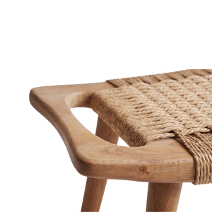 Tabouret en teck moderne fait main avec assise tressée, banc écologique finition naturelle pour la maison, le salon, l'appartement et l'extérieur - Product Image 3