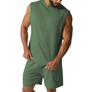 Conjunto de pantalones cortos para hombre con logo personalizado, mezcla de algodón y poliéster, sudadera sin mangas, pantalones cortos, 2 piezas, camisetas sin mangas y ropa deportiva para hombre OEM - Product Image 6