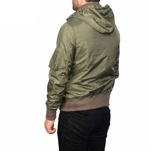 Men's Olive Green Thin Long <b>Patchwork</b> Bomber <b>Jacket</b> with Covered Button Closure and Polyester Filling Casual Windproof Outerwear - Product Image 2