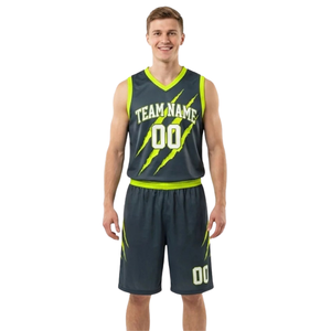 Ensemble uniforme de basket-ball personnalisé pour hommes, maillot sans manches, rayures diagonales, nom et numéro imprimés, short assorti, 100% Polyester - Product Image 1