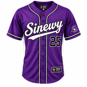 Camiseta de béisbol deportiva Sinewy para hombre, color morado y blanco, 25, que absorbe la humedad, manga corta, corte regular, para todas las estaciones, con estampado del nombre del equipo - Product Image 1