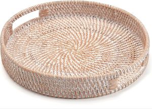 Handmade Woven Rattan Decorative Tray Round With Handle Bohemian Style Plant Fiber Single Piece <b>Home</b> Decor - Product Image 6