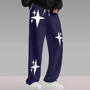 <b>Men's</b> <b>Navy</b> Blue Star Printed Sweatpants Elastic Waist Casual Loose Fit Midweight Cotton <b>Jogger</b> Pants Autumn Wear - Product Image 5